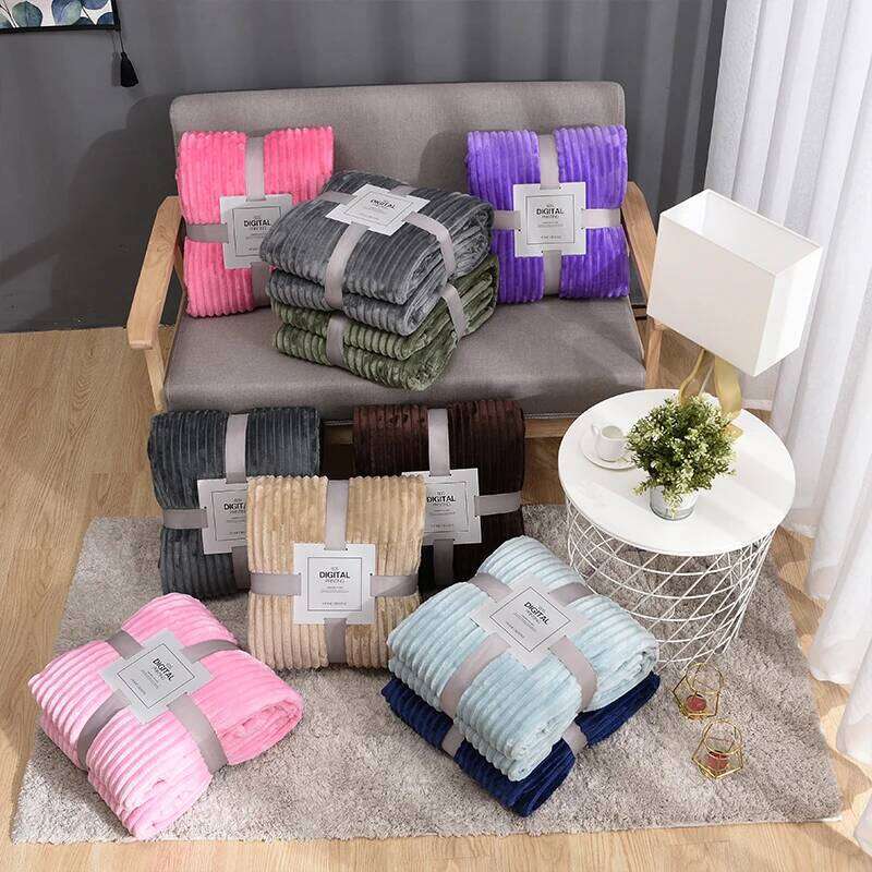 Blanket Winter Flannel For Beds Solid Coral Fleece Faux Fur Throw Coverlet Sofa Cover Bedspread Soft Fluffy Plaid Blankets 26N0106