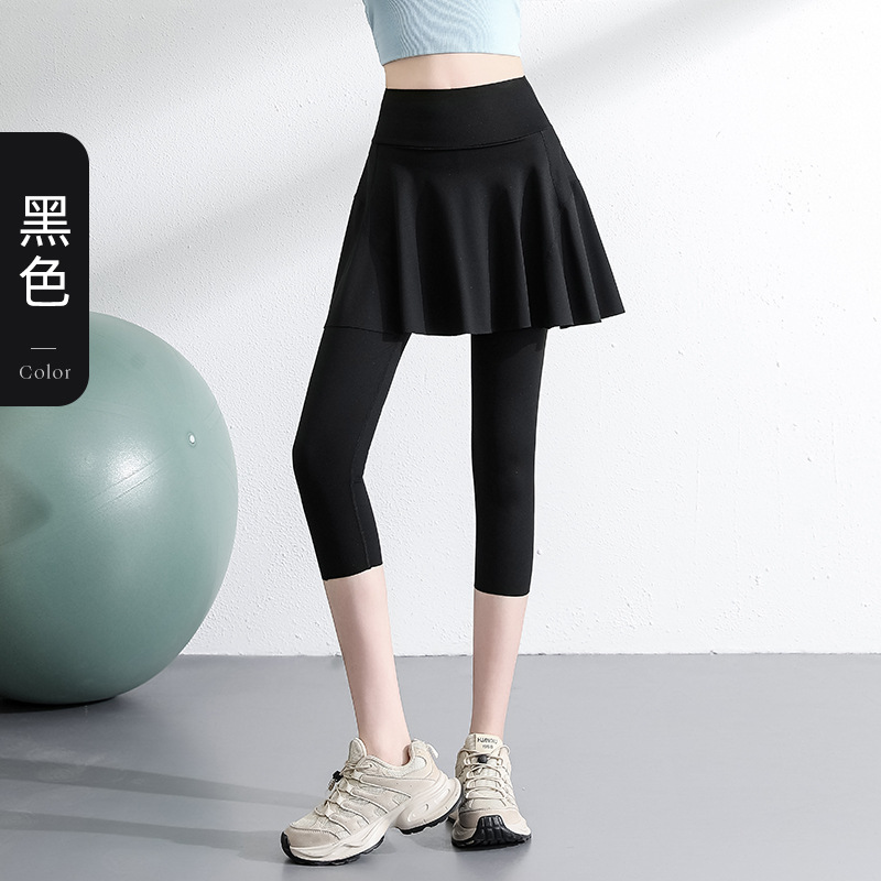 Women's High-Waisted 7/8 Length Layered Yoga Skort: Lightweight Pocketed Shark Leggings Skort for Summer, Plus Size Athletic Wear