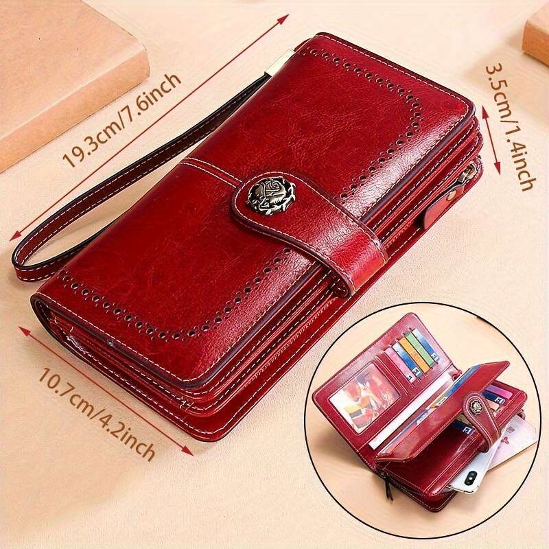 JINXIANGGUO Womens Wallet Large Capacity Clutch Genuine Leather Wristlet Long Purse Multi Card Organizer