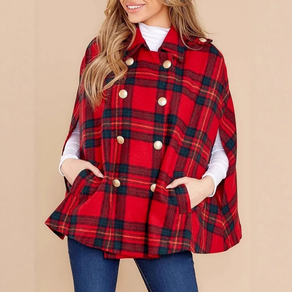 2025 Cross-Border Independent Station Hot-Selling Retro Plaid Winter Cape Coat