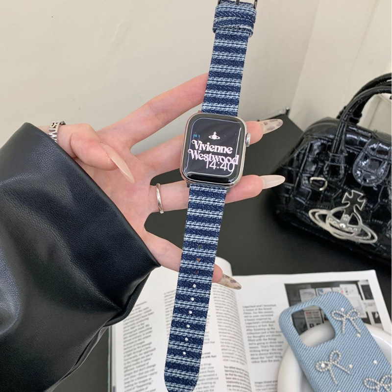 Suitable for Apple Watch 11 Band iWatch Series 10 9 8 7 6 SE Striped Denim Strap Ultra