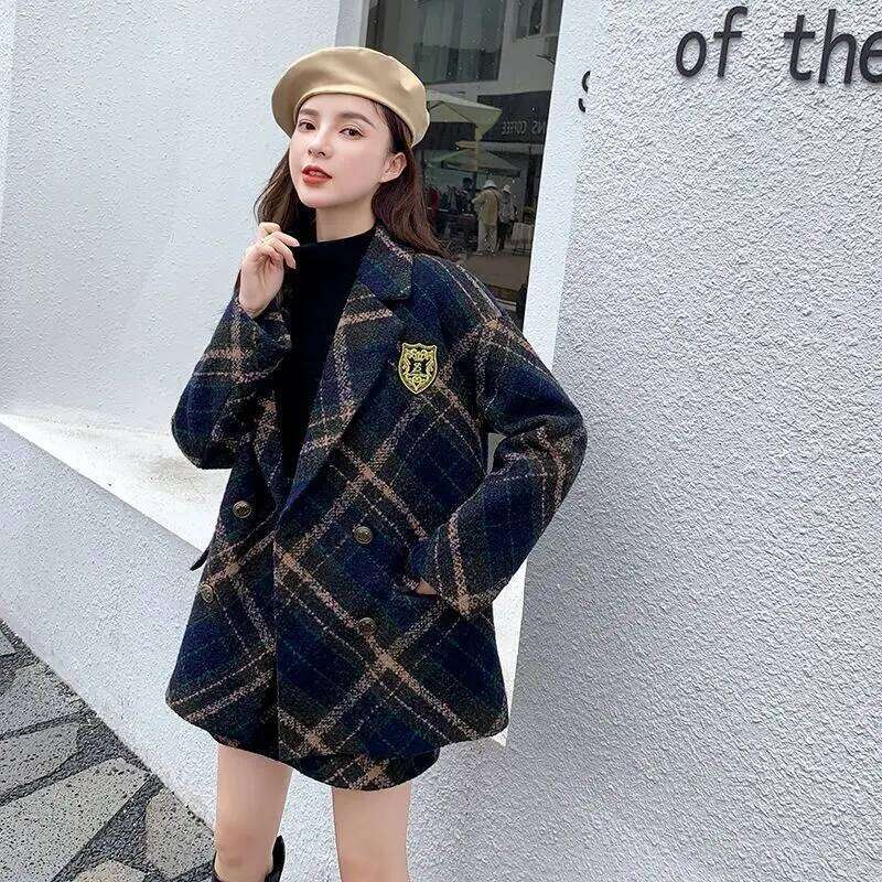 Mardi Hefxessdr Fashion Autumn and Winter New Korean Plaid Tweed Jacket Age Reducing Skirt Elegant Women s Two piece Suit - view 5