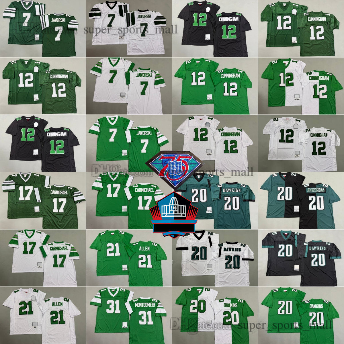 92 Reggie White 1992 Throwback DIY Jerseys 12 Randall Cunningham 20 Brian Dawkins 99 Jerome Borwn 1991 Brian Westbrook Jaworski 1980 Carmichael Allen Montgomery