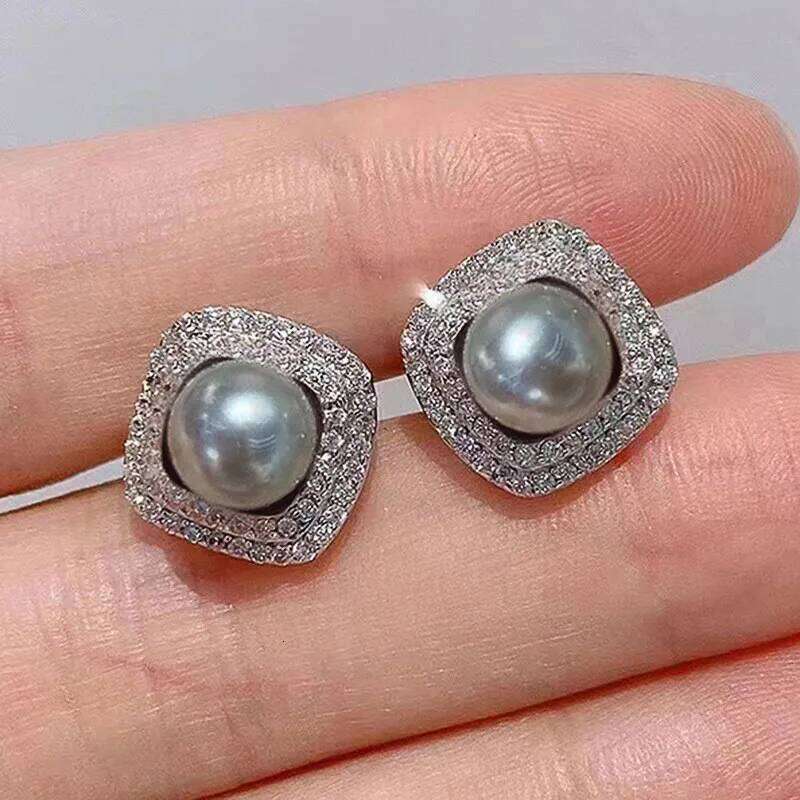 Pearl Stud for Women Full Dazzling CZ Statement Earrings Wedding Party Female Jewelry