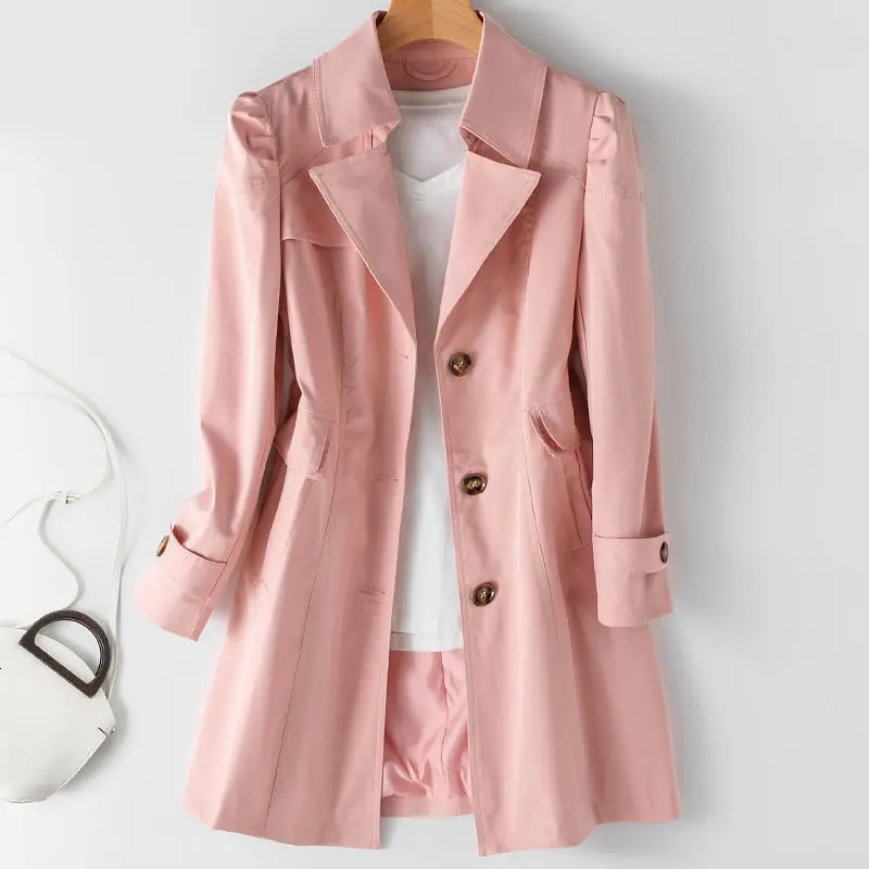 Women Black Trench Windbreaker Spring Autum Fashion Big Size Coat Khaki Midi Length Female Outerwear M 5XL 260106