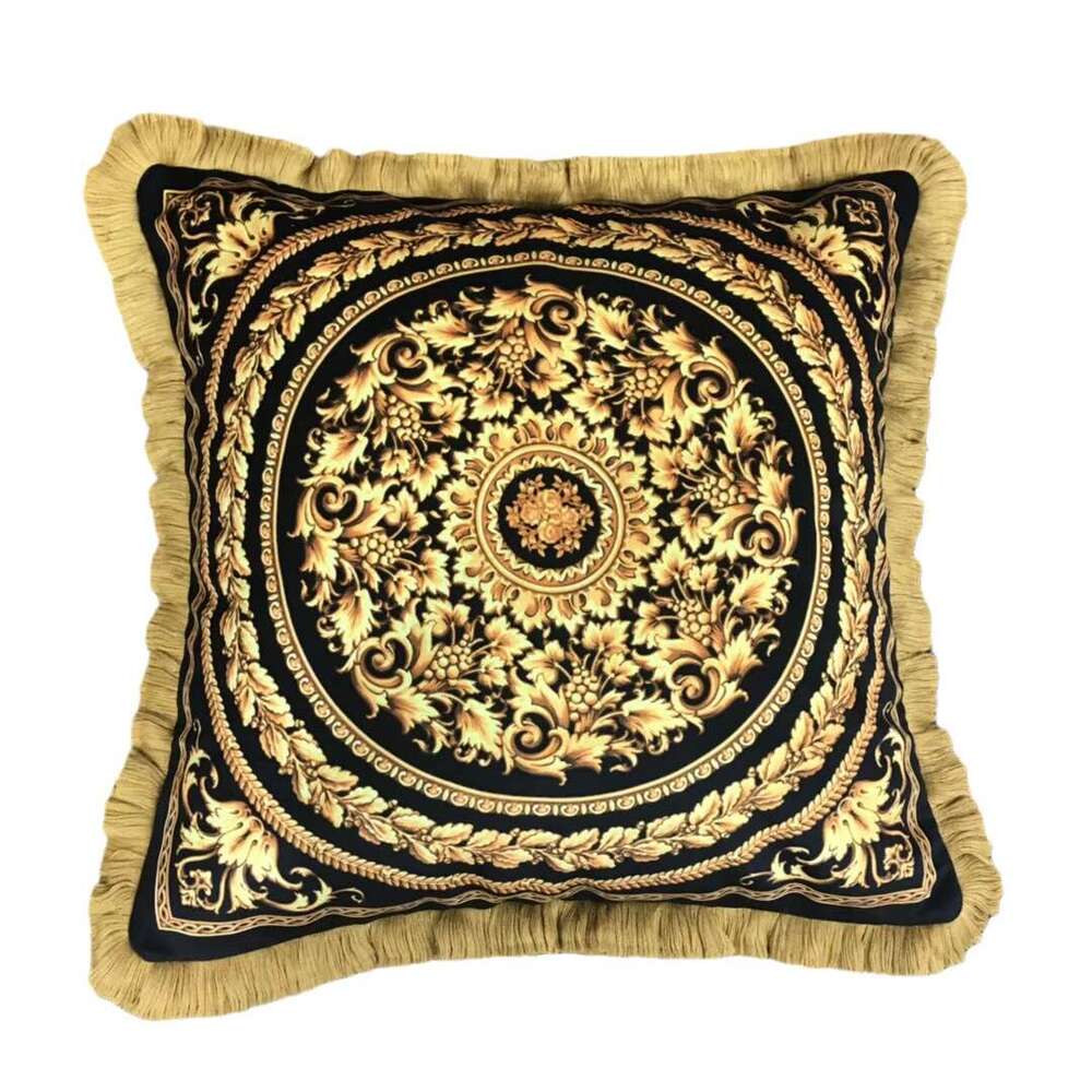 Light European Double-Sided Printed Vintage Gold Luxury Baroque Style Living Room Sofa Square Cushion Lumbar Support Pillow