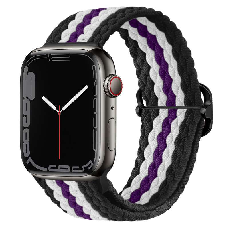 Compatible with Apple Watch Band Applewatch Striped Nylon Woven iWatch Rainbow Color Block Design