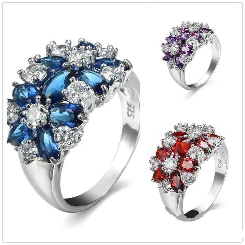Elegant Red 925 Sterling Silver CZ Ring Unique Design Vintage Party Wedding Rings For Women Fashion Jewelry Bague Femme