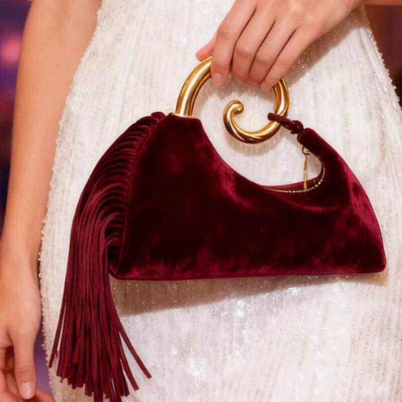 Faux Suede Clutch Evening Bags For Women Luxury Handbag Purses 2026 New In Nell Fringe Hardware Top Handle Tassel Wrist Andralyn