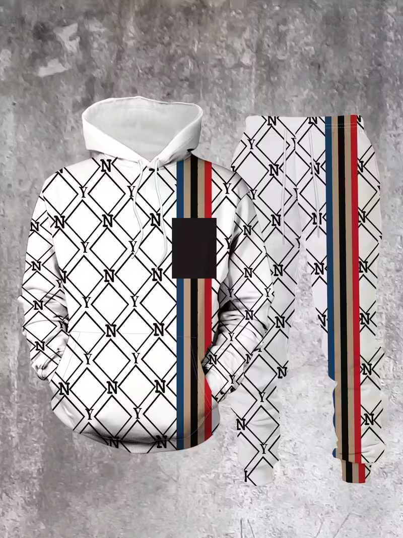 Men's Tracksuits New Design Digital Print Casual Luxury Sport Outdoor Breathable Long Pants With Hooded Sweatshirt Men's Clothing