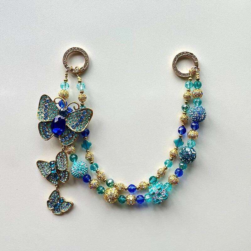 Double-Layer Round Beads Butterfly Dragonfly Fashionable Ladies Hand Bag Pendant Luxury Accessories Mobile Phone Chain XJ260106