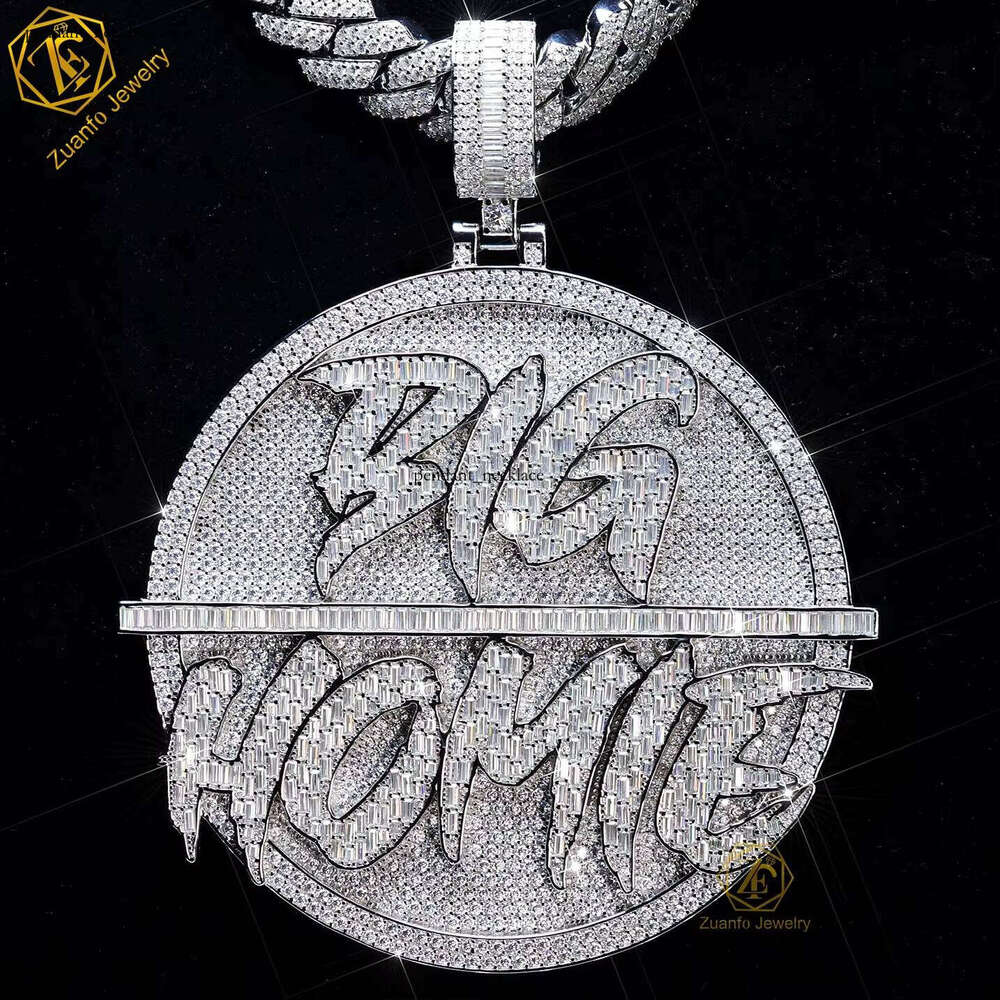 Custom Hip Hop Jewelry High-end Sparkle Sterling Sier Iced Out baguette Round VVS Moissanite Letter Name Pendant