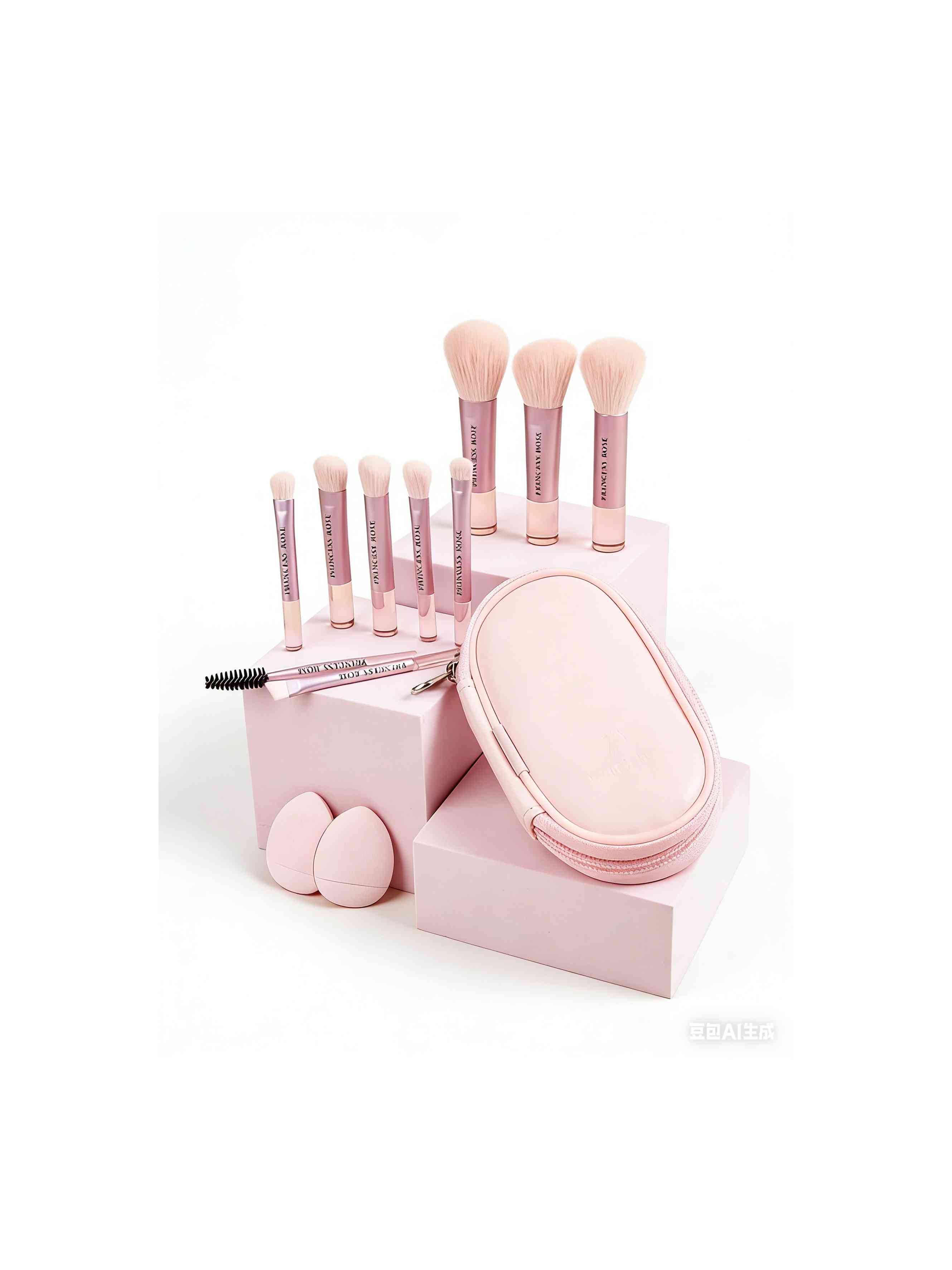 10Pcs Rose Gold Makeup Brush Set with 2 Makeup Sponges & Pink Travel Case - Soft Synthetic Brushes for Full Face Eye Shadow Blush Foundation