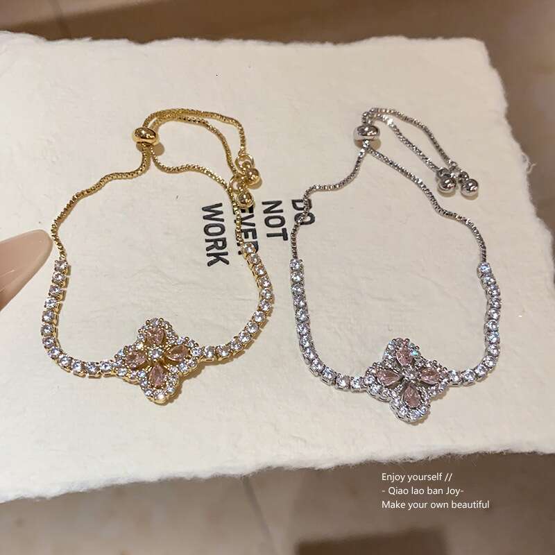 Multi-Color Gem Clover Rhinestone Bracelet Women's Gold Silver Tone Fashion Jewelry on Card Trendy snap button bracelets