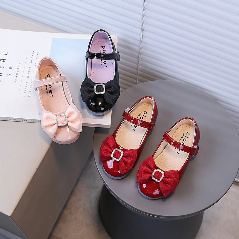Girls Flats with Big Bows Kids Princess Shoes Round Toes Versatile Autumn Children Casual Leather Shoes Korean Style 260106