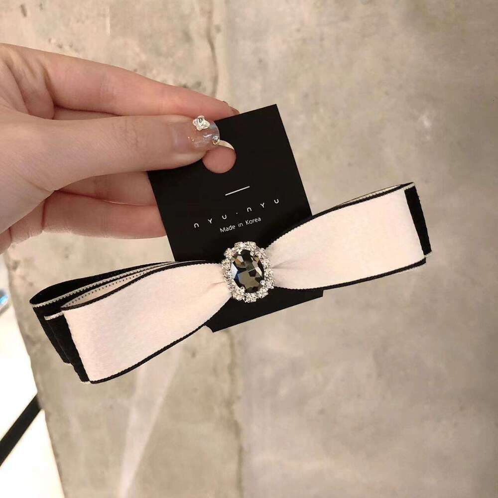 Women's crystal hair accessories Retro Rhinestone Bow Spring Elegant Black Small Hairpin Girl Versatile Top Clip