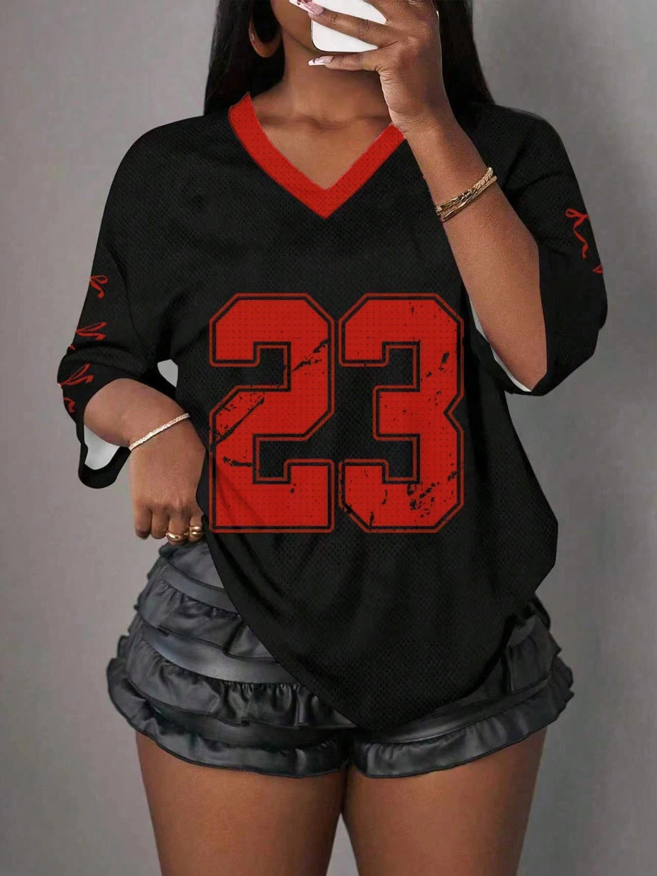 Casual Minimalist Letter NO23 Graphic TShirt For Women Summer Sports Jersey Suitable Basketball Games Y2k Ladies Clothes 260107