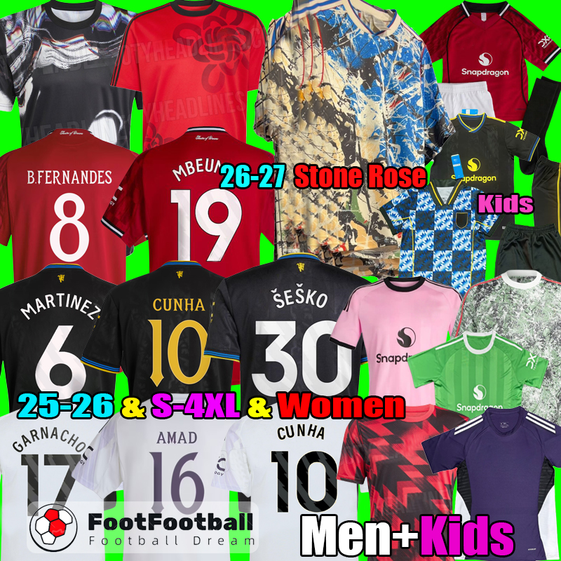 2026 Stone Roses SESKO CUNHA MBEUMO DE LIGT MAINOO MOUNT Man football shirt Soccer Jersey unitedjersey MARTINEZ mAnchEsTeers B. FERNANDES UNTED 25 26 27 kit kids tops