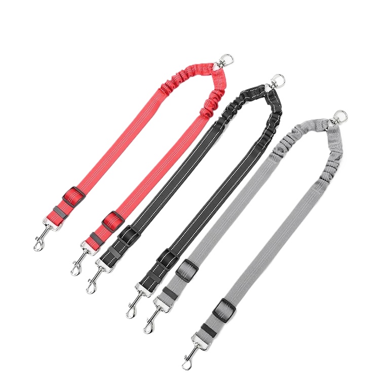 Shock Absorbing Dual Dog Leash Reflective Nylon Anti Pull Bungee Leash for Small Medium Large Pets
