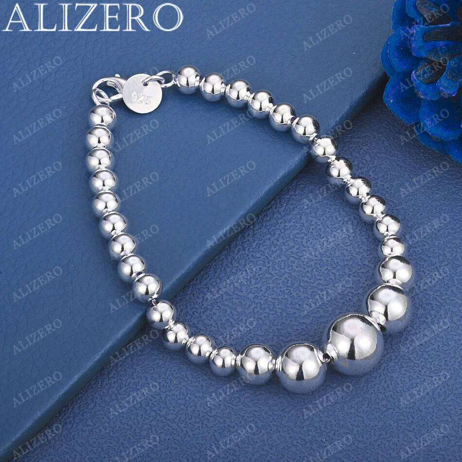 ALIZERO 925 Sterling Silver Round Bead Bracelet For Women Men Jewelry Boutique Fashion Parties Birthday Gifts