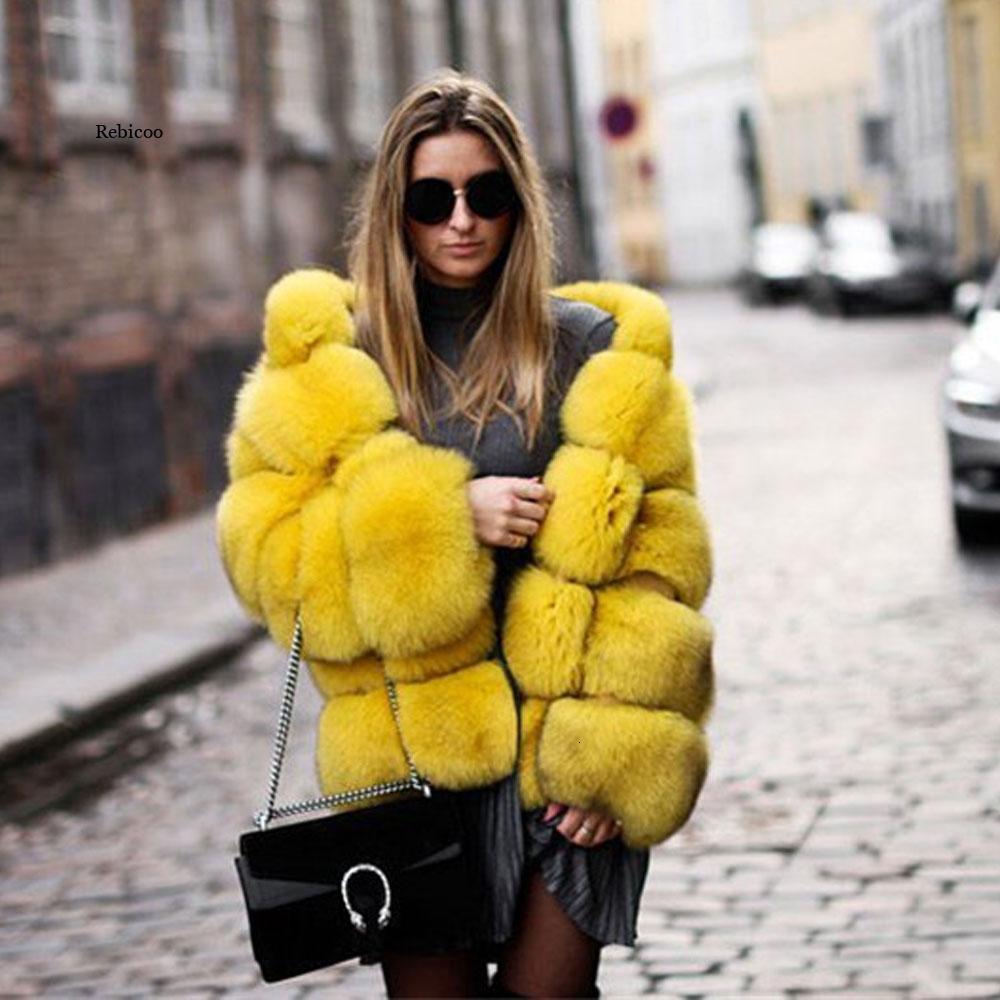 Fur coat with cap splicing coat imitation fox fur grass artificial fur 211123