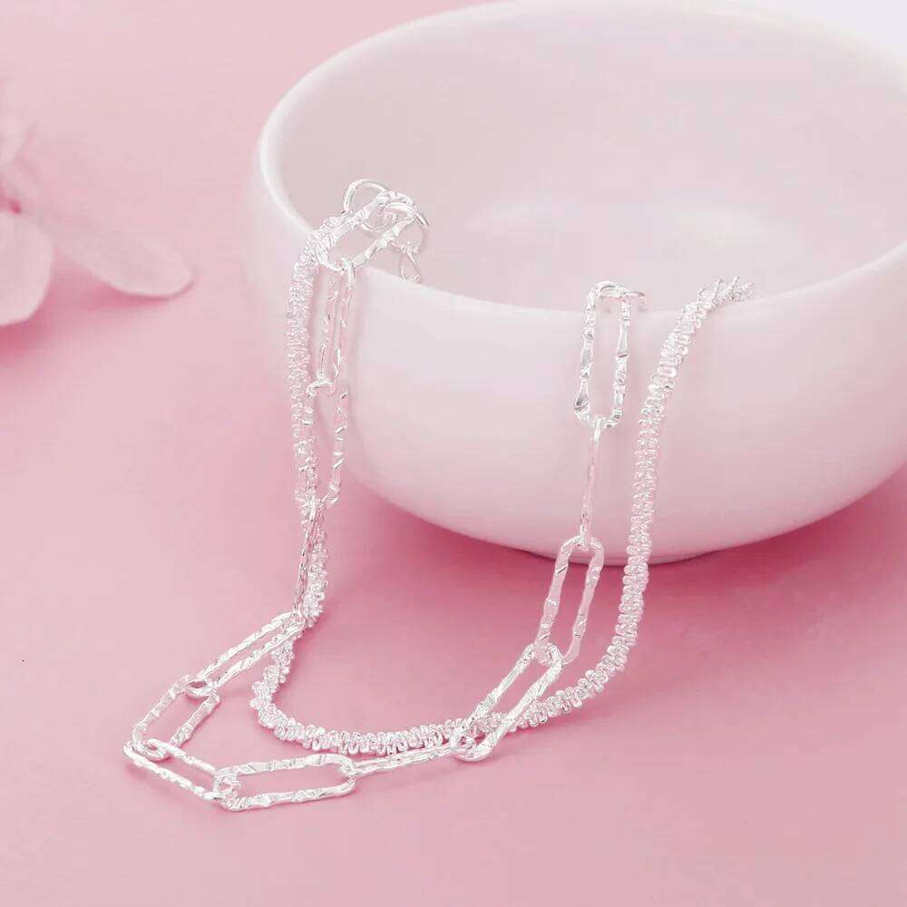 Charm 925 Sterling Silver classic Double geometric chain Necklaces For Women fashion designer party wedding Jewelry holiday gift