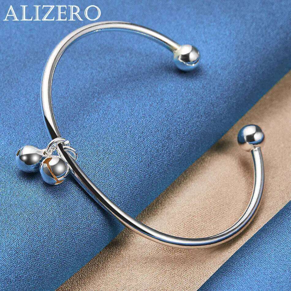 ALIZERO 925 Sterling Silver Bracelet Double Bells Bangle Women Jewelry For Daily Wear and Fashion Party Accessories