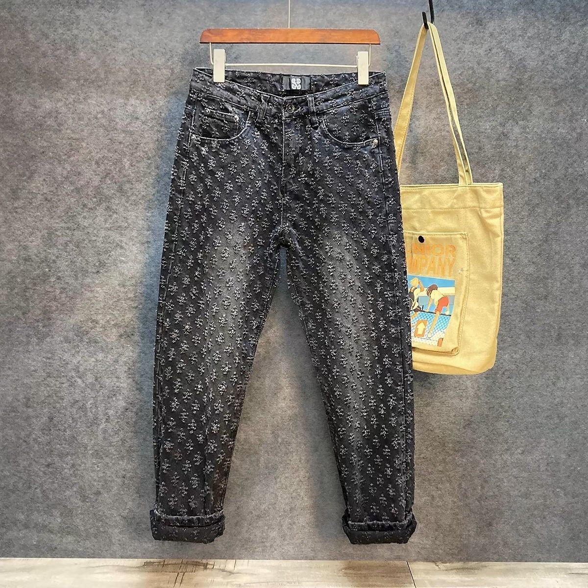 Luxury Brand Designer Clothes Men's Jeans Summer Trendy Brand Long Pants Small Ripped Jacquard Retro Wide-Leg Long Pants Men's Autumn Export