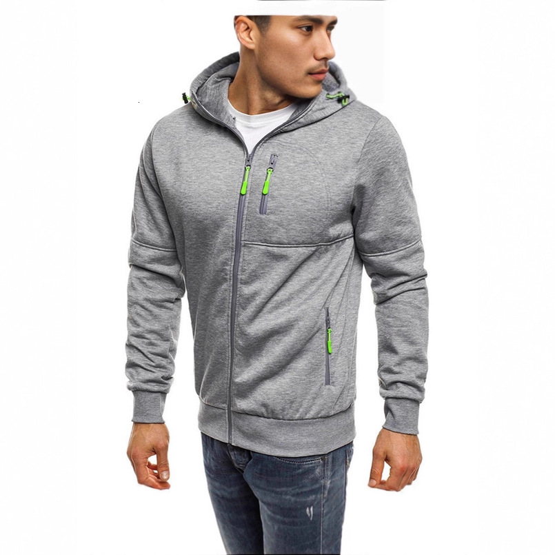 Cross-Border Foreign Trade European American Spring and Autumn Sports Casual Fitness Loose Zipper Solid Color Hoodie Men's Hooded Cardigan