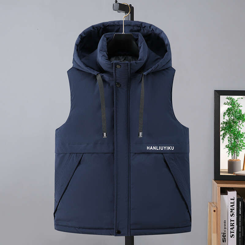 Cross-Border Foreign Trade Autumn Winter New Trendy Men's Cotton Wholesale Thickened Hooded Cold-Proof Warm Vest Sleeveless Jacket