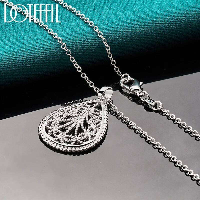 DOTEFFIL 925 Sterling Silver Water Drop Pendant Necklace For Woman Wedding Engagement Party Charm Jewelry