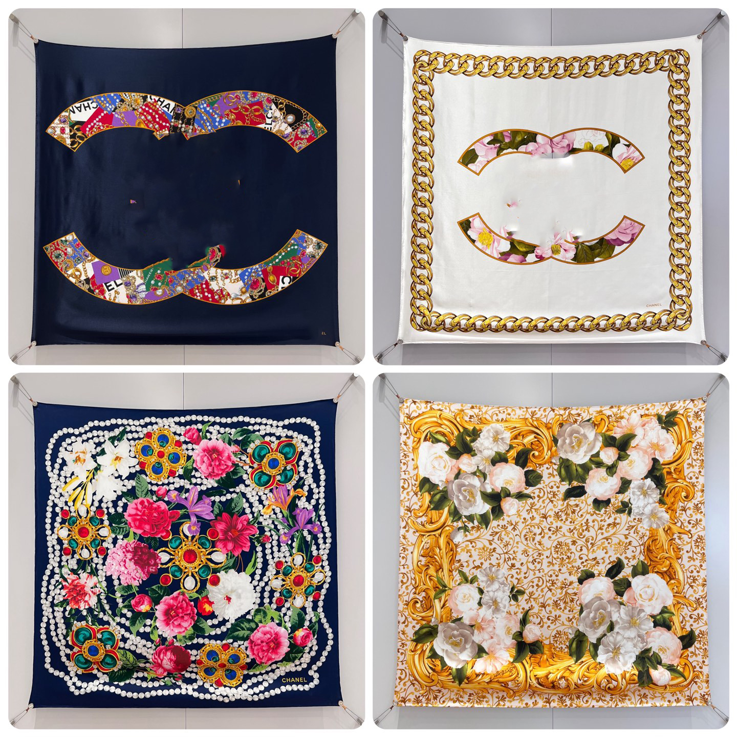 26ss 90*90cm cc designer silk scarf, twill 100% women's luxury scarf, senior designer women's headscarf, twill silk square handkerchief, women scarf, printed silk scarf