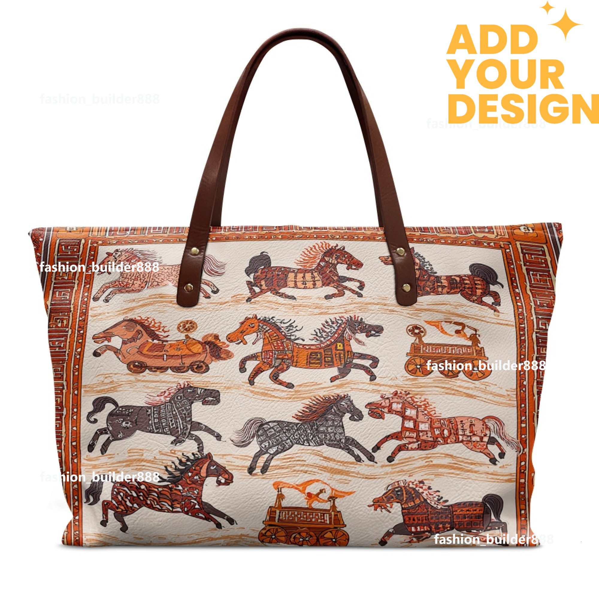 Custom H Oversize Pu Horse pattern Leather Tote Luxury Women Weekender Bag Shopper Handbag Travel Purse H37
