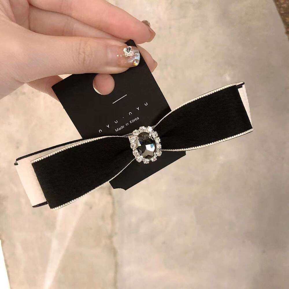 Women's crystal hair accessories Retro Rhinestone Bow Spring Elegant Black Small Hairpin Girl Versatile Top Clip