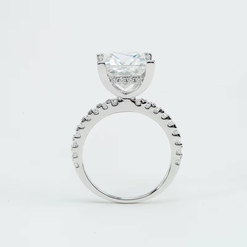 Starsgem S925 Sterling Silver 5ct Princess Cut Moissanite Pave Band Engagement Rings