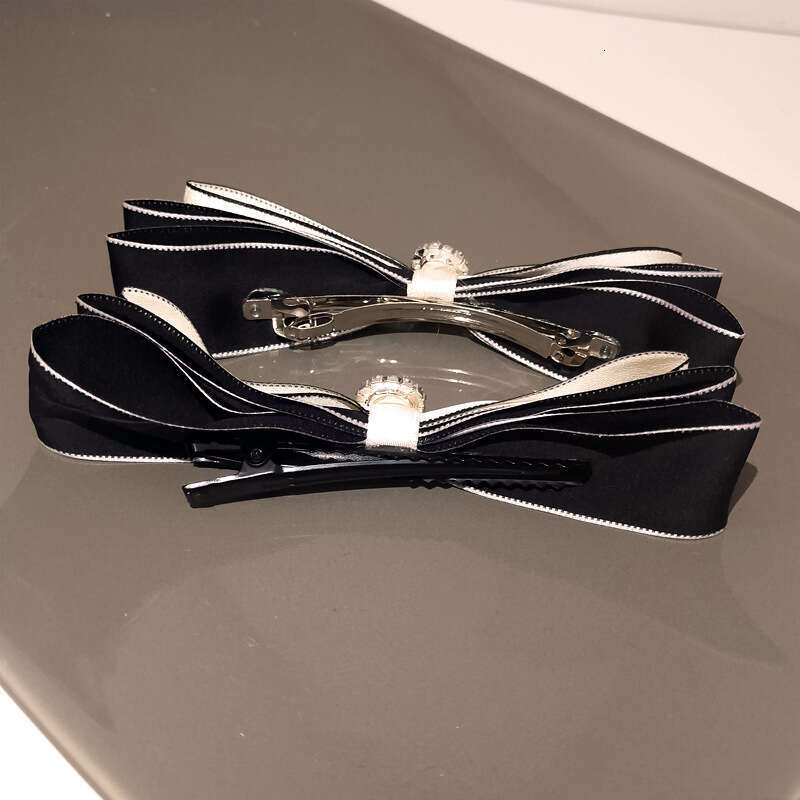 Women's crystal hair accessories Retro Rhinestone Bow Spring Elegant Black Small Hairpin Girl Versatile Top Clip
