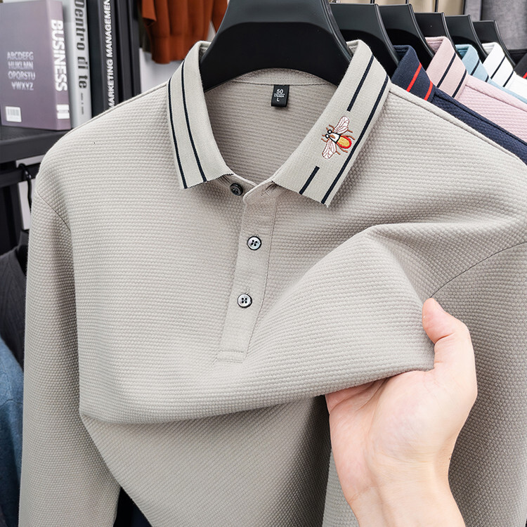 Luxury Brand Designer Clothes 2025 Spring And Autumn New Men's Long Sleeve Polo Shirt With Turn-Down Collar And Embroidery, Business Casual Cotto