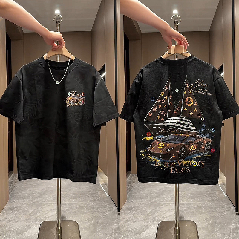 2026 Luxury Brand Designer Clothing Trendy Brand Embroidered Letter Short Sleeve T-Shirt For Men Summer Versatile Painted Smooth Sailing Printed Half 