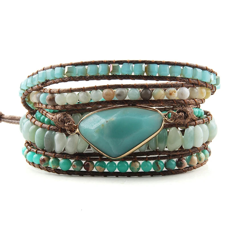 Fashion Bohemian Jewelry Triangle Natural Stones Charm er 5 Strands Mix Handmade Wrap Bracelets Festival Gift 260106