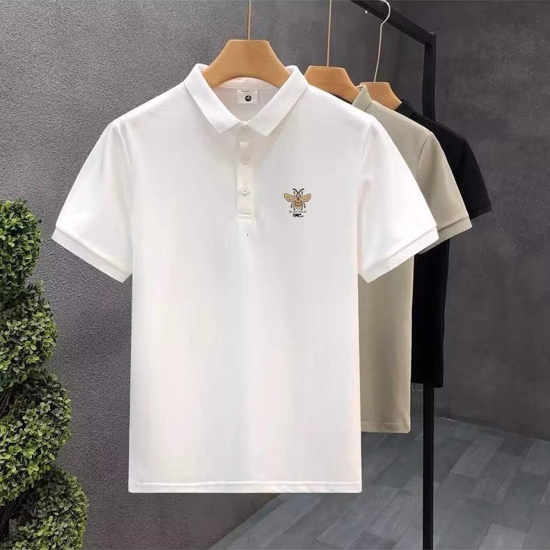 Designer Clothes Handsome Little Bee Men's Polo Shirt Summer Trendy Printed T-Shirt Luxury Brand Korean Style Slim Fit Short Sleeve Casual Top Me