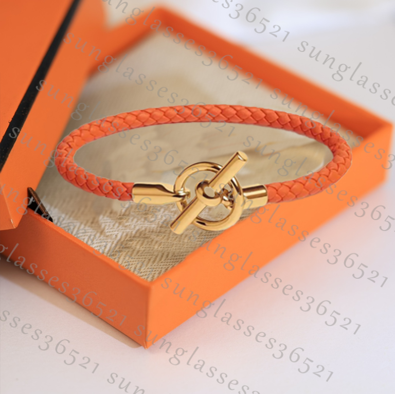 Women's H Bracelet Designer Jewelry Genuine Leather Titanium Steel OT Buckle Unisex Swift Calf Leather Woven Bracelet Couple Style