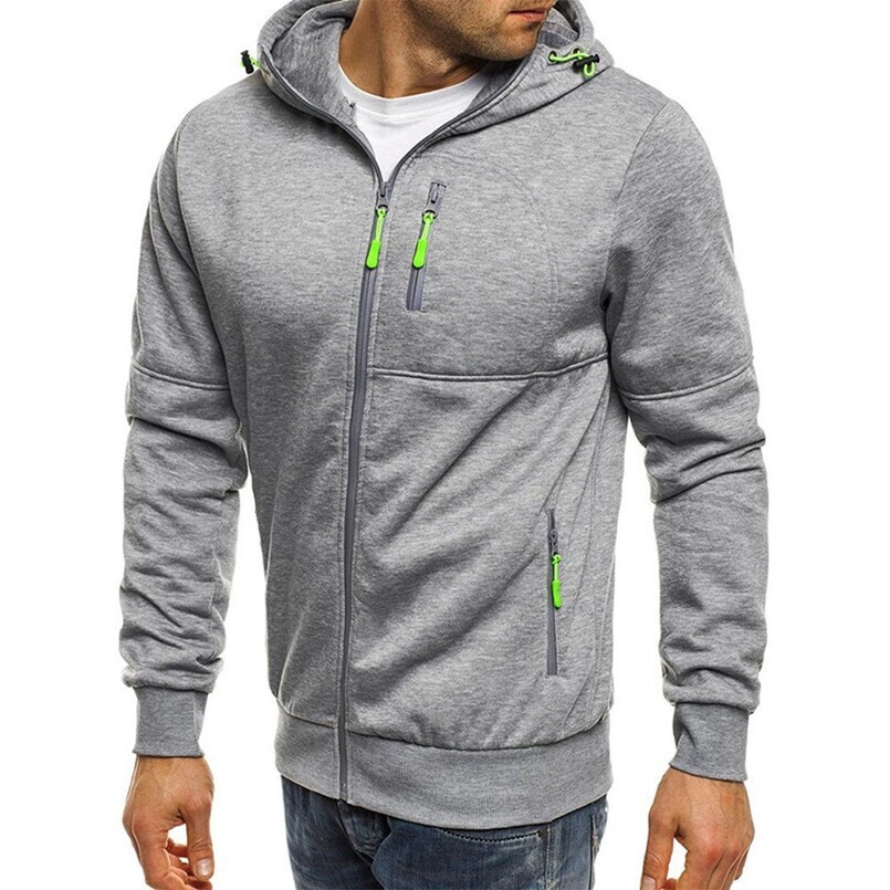 Cross-Border Foreign Trade European American Spring and Autumn Sports Casual Fitness Loose Zipper Solid Color Hoodie Men's Hooded Cardigan
