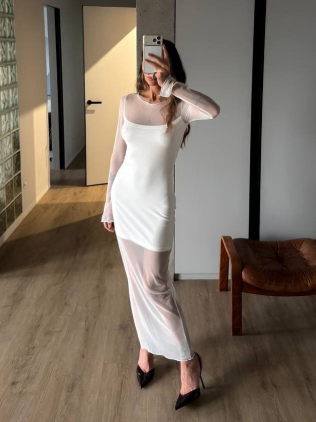 K0236 Elegant and Sensual See-Through Mesh Skirt for Women, Spring 2026 New Cross-Border Style, Double Layer Slim Fit