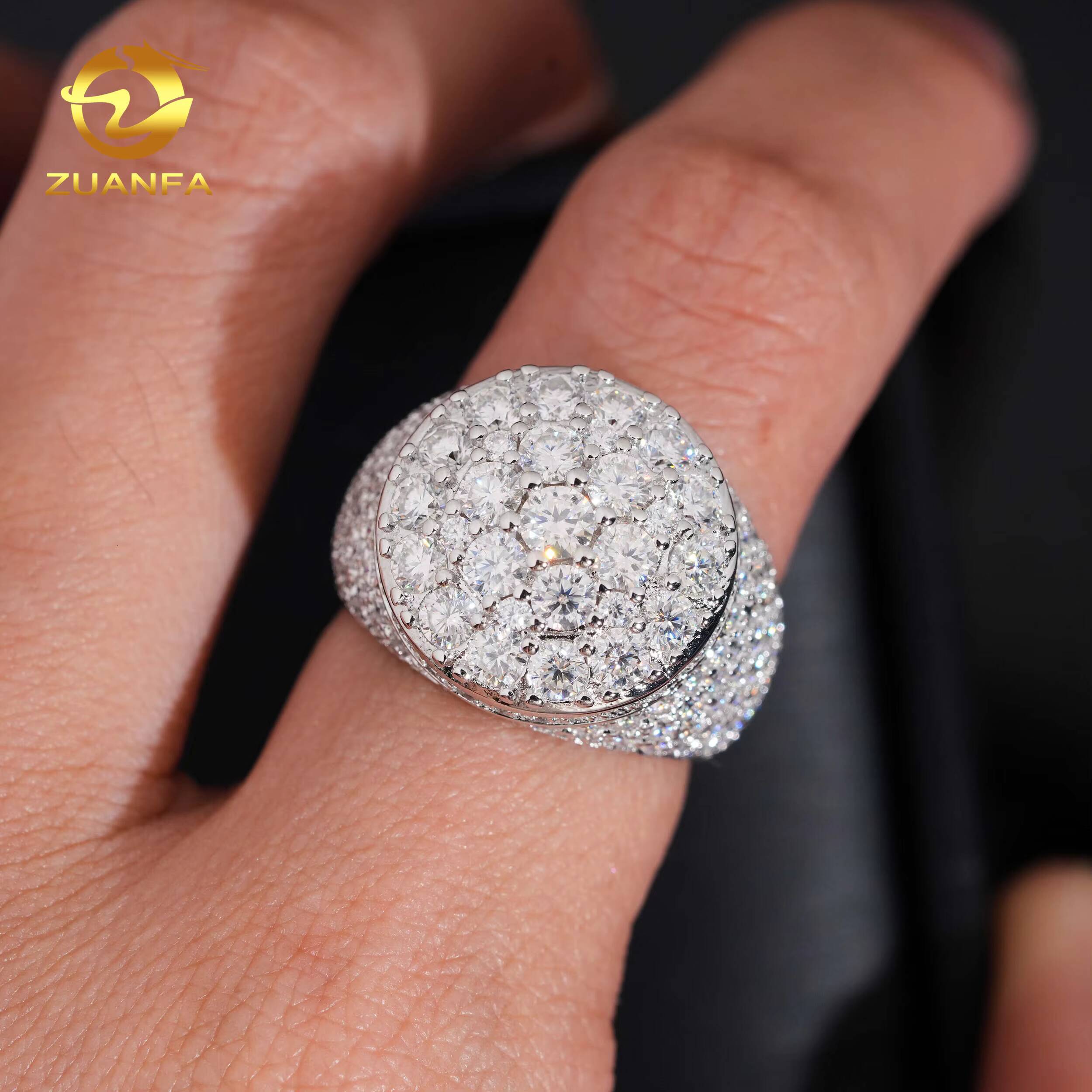 USA Local Stock RTS Hot Sale Custom Hip Hop Rapper Jewelry VVS Moissanite Iced Out 925 Silver Rings Diamond Men Ring