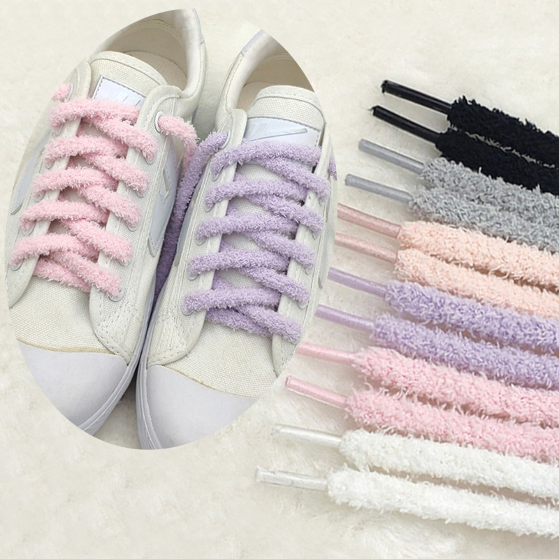 Flat Shoelace Fluffy Shoelaces 8mm Width Plush Rope Shoe Laces for Shoes Casual Sneakers 100/120/140/CM Shoe Accessorie New
