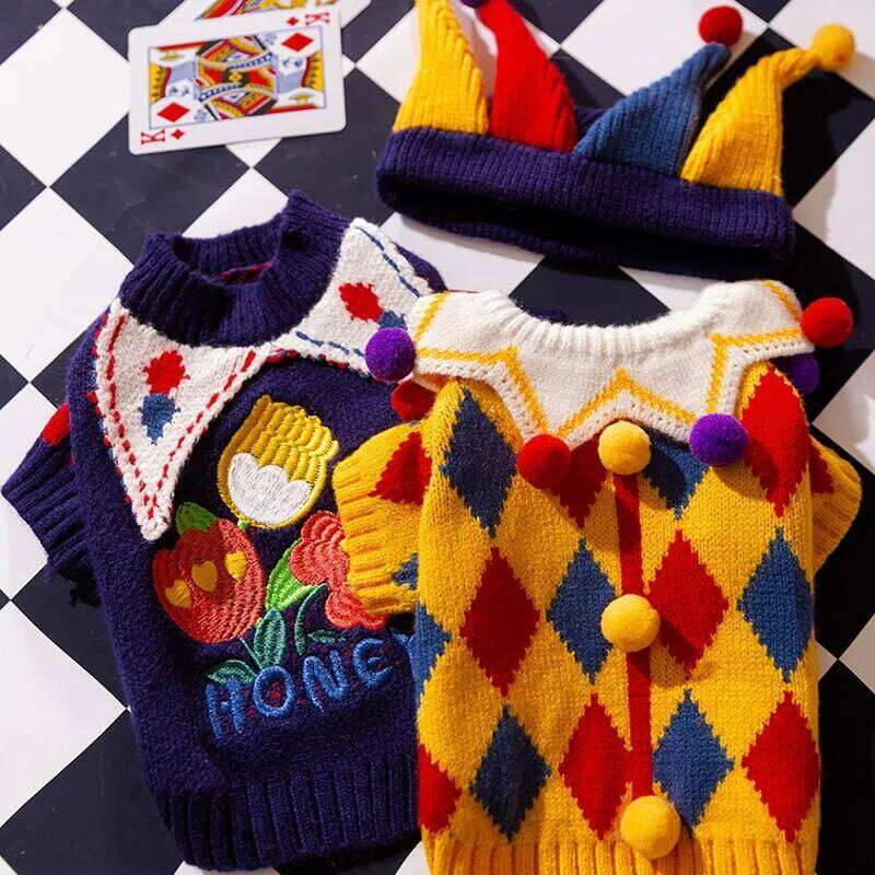 Cute Pet Sweater Winter Warm Clothes Palid Puppy Coat Chihuahua Bichon Yorkie Clothing Sweaters and Hat Set Dog Costume 26H0107