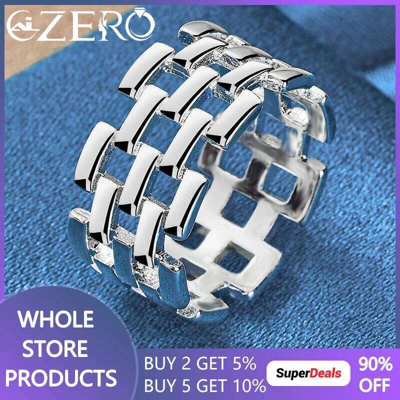 ALIZERO 925 Sterling Silver Square Checkered Network Ring For Women Men Wedding Band Fashion Charm Engagement Party Jewelry Gift