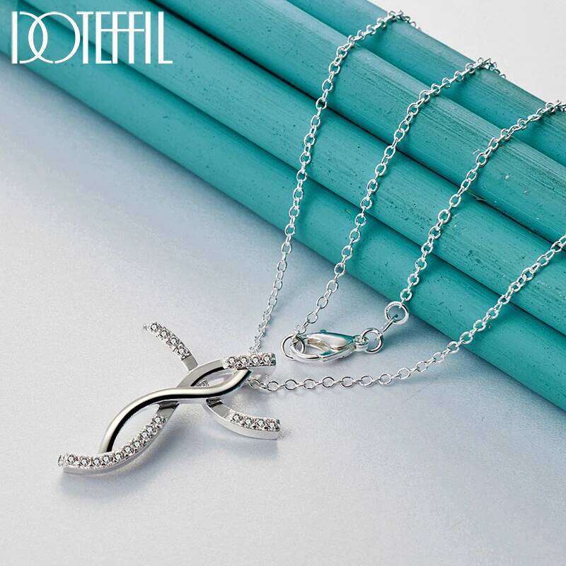 DOTEFFIL 925 Sterling Silver Cross AAA Zircon Pendant Necklace For Women Fashion Wedding Party Charm Jewelry