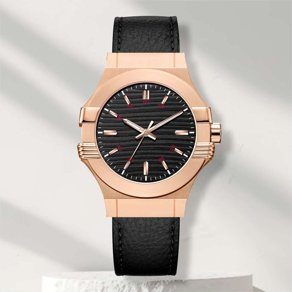 Men's quartz watch, genuine leather strap, waterproof, luminous, large dial