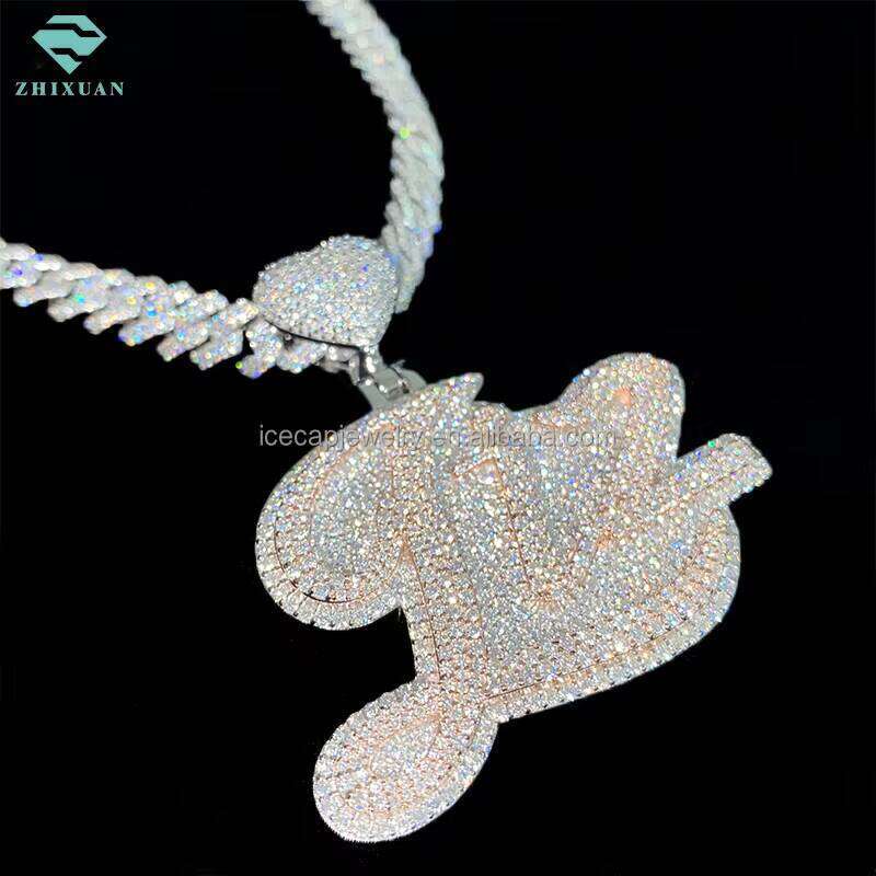 Hip Hop Jewelry Men's Ice Letter Pure Sier VVS Silicon Stone Number Name Initial Pendant